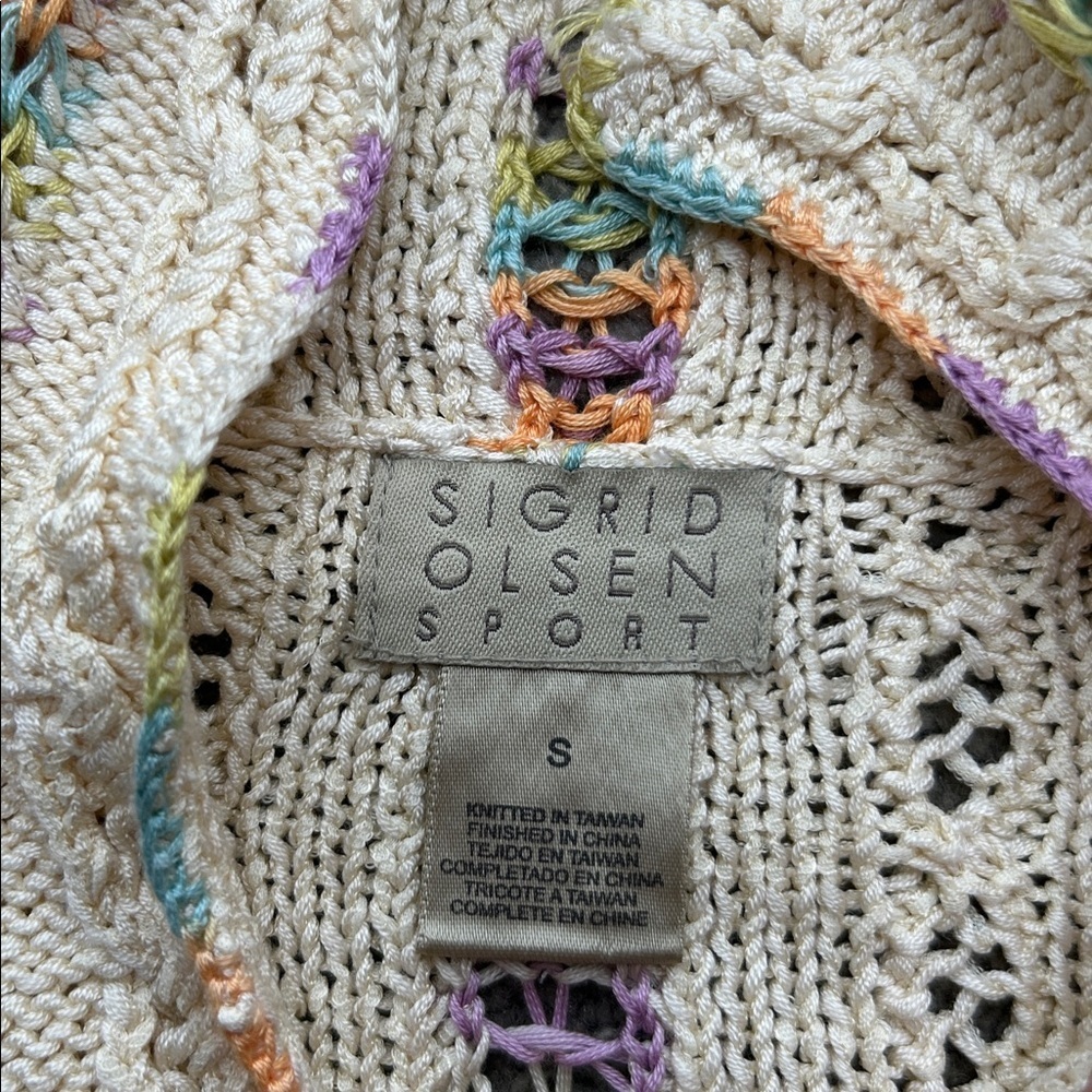 Sigrid Olsen Sport Silk Blend Crochet Knit Cardigan Pastel Open Front Size S - Picture 2 of 12